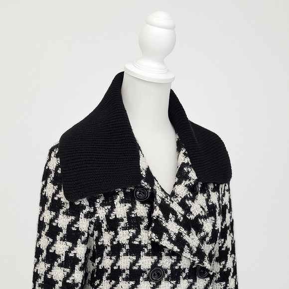 Worthington Womens XL Houndstooth Wool-Blend Coat Black & White Double-Breasted - Picture 3 of 7